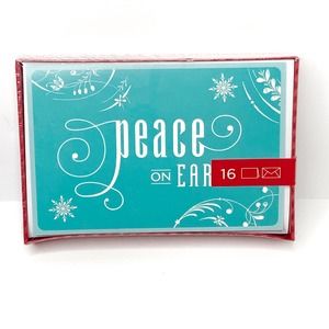 Peace on Earth Holiday Greeting Card Teal and White New 16 Count